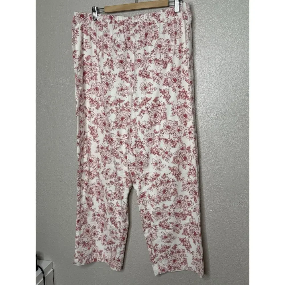 Charter Club Size XL 100% Cotton Flannel Floral Pajama Set Red White PJs Womens